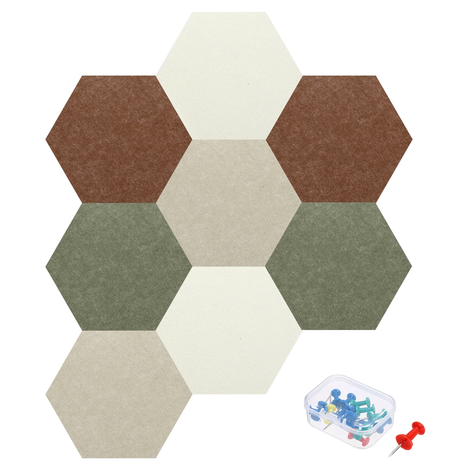 Uxcell 8 Pcs Hexagon B1 Acoustic Panels with Push Pins 7.87'' x 6.89'' Deep Coffee Deep Brown Dark Brown Light Yellow