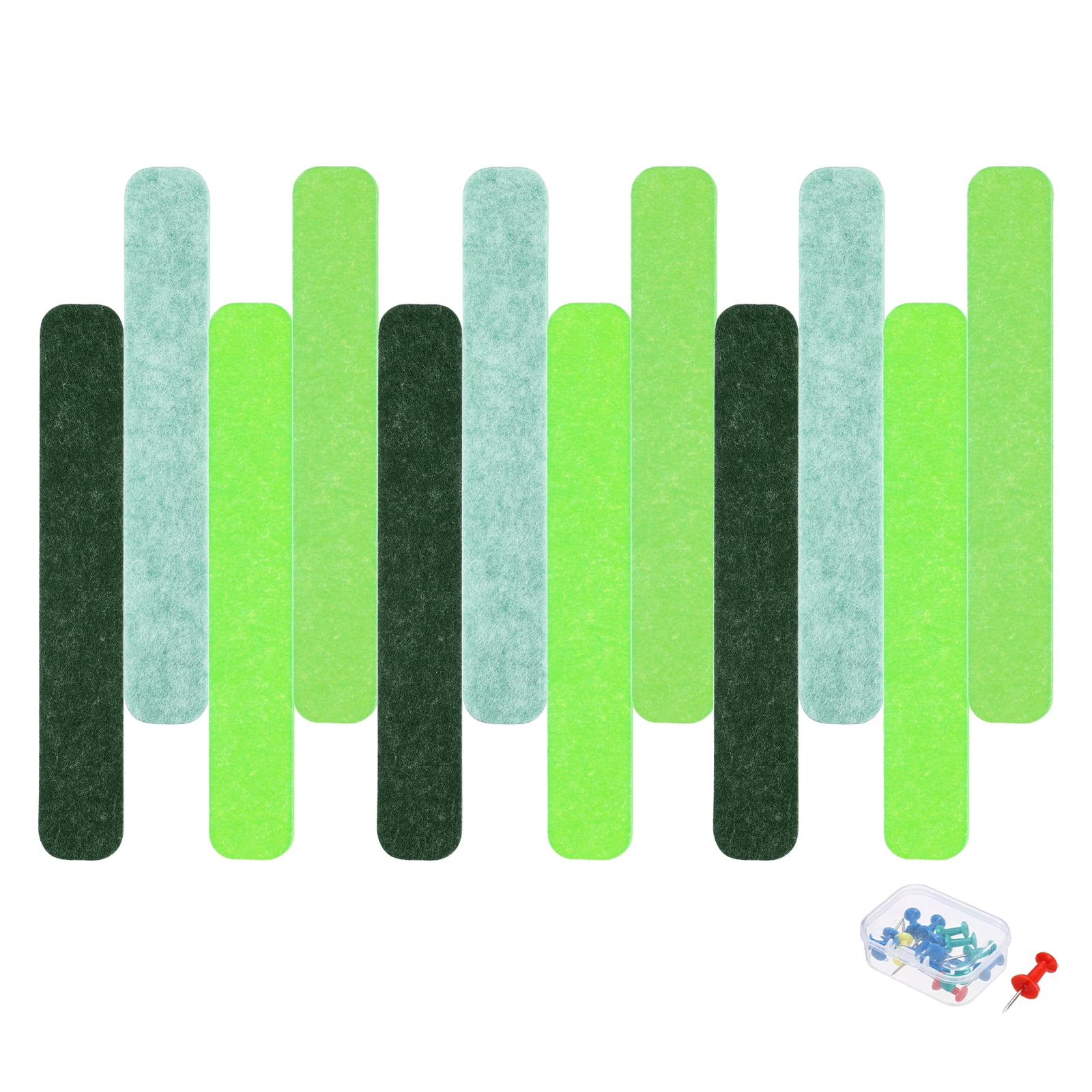 Uxcell 12 Pcs B1 Rectangle Acoustic Panels 12.99'' x 2.01'' with Push Pins Light Green Dark Green Fruit Green Green