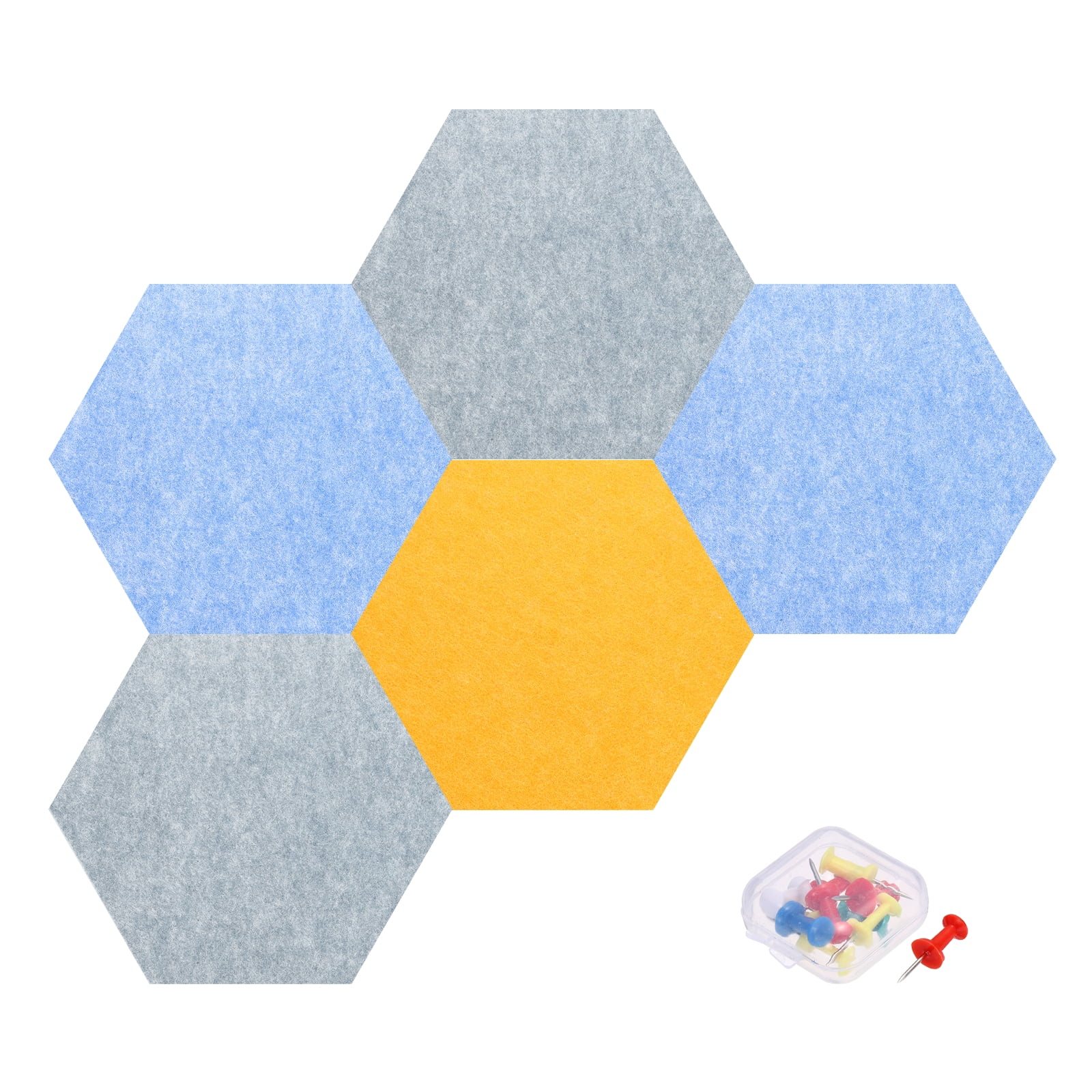 Uxcell 5 Pcs B1 Hexagon Acoustic Panels with Push Pins 11.81'' x 10.24'' Bright Gray Orange Light Blue