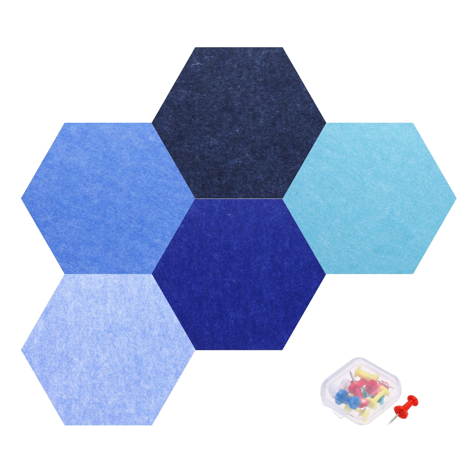 Uxcell 5 Pcs B1 Hexagon Acoustic Panels with Push Pins 11.81'' x 10.24'' Dark Blue Sky Blue Blue Light Blue Deep Blue