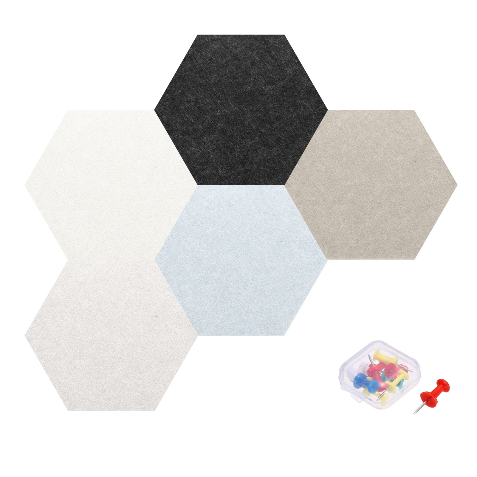 Uxcell 5 Pcs B1 Hexagon Acoustic Panels with Push Pins 6.1'' x 7.01'' Black Dark Brown Bright Gray Light Yellow White