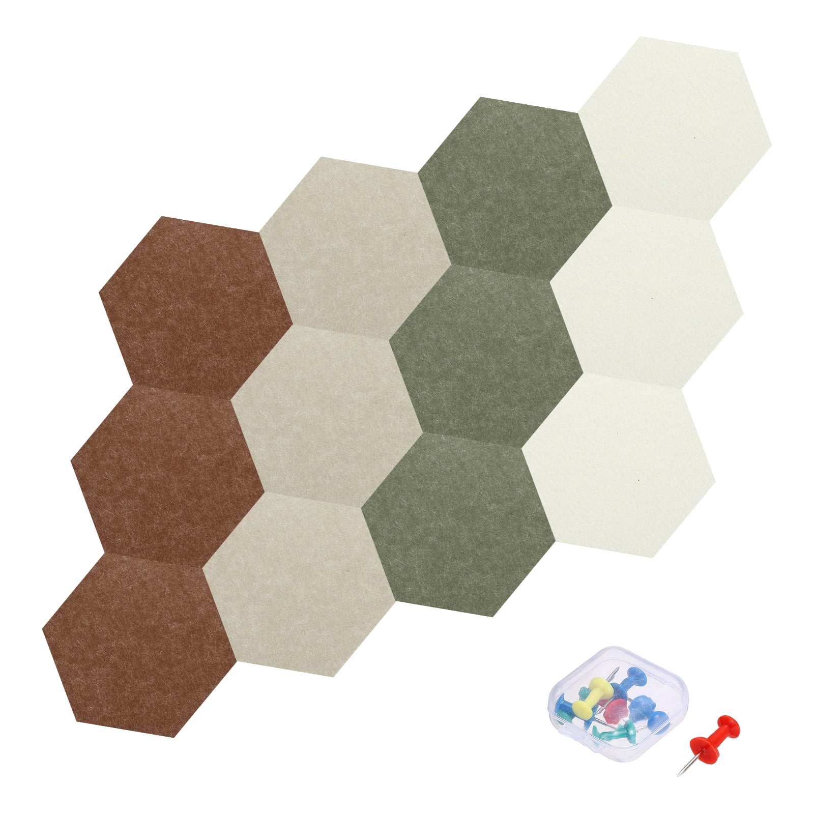 Uxcell 12 Pcs Hexagon B1 Acoustic Panels with Push Pins 7.87'' x 6.89'' Deep Coffee Deep Brown Dark Brown Light Yellow