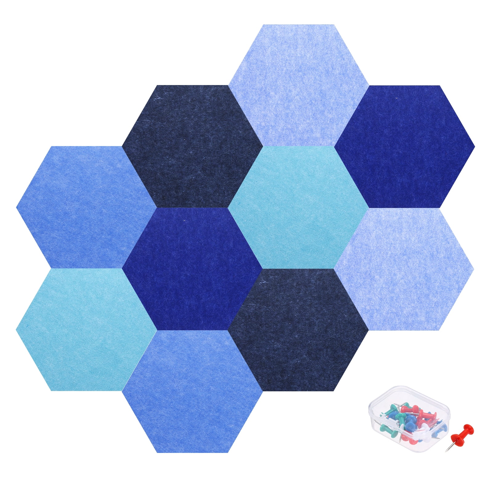 Uxcell 10 Pcs B1 Hexagon Acoustic Panels with Push Pins 11.81'' x 10.24'' Dark Blue Sky Blue Blue Light Blue Deep Blue