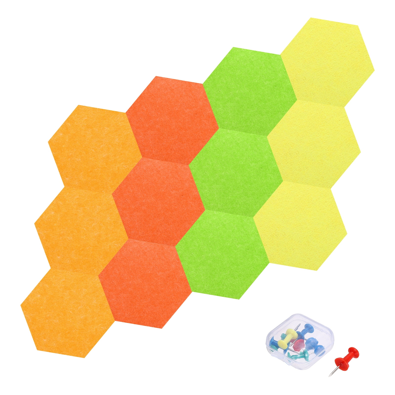 Uxcell 12 Pcs Hexagon B1 Acoustic Panels with Push Pins 7.87'' x 6.89'' Orange-Red Orange Green Lemon Yellow
