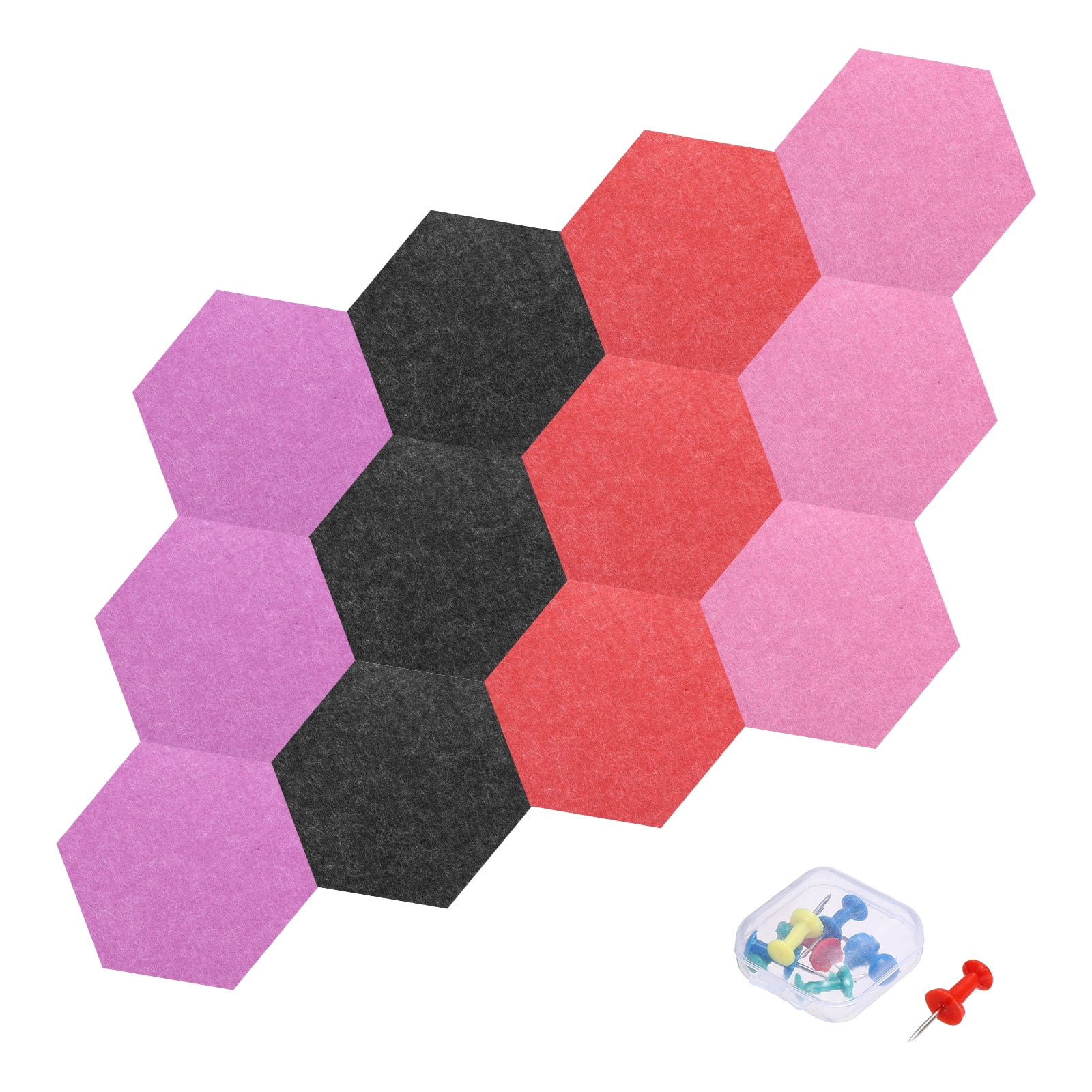 Uxcell 12 Pcs Hexagon B1 Acoustic Panels with Push Pins 7.87'' x 6.89'' Burgundy Red Rose Red Water Red