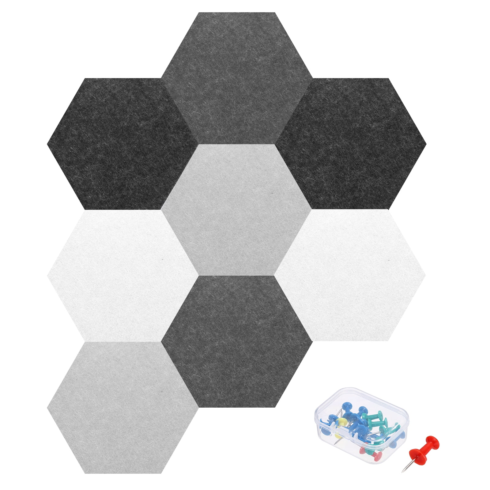 Uxcell 8 Pcs Hexagon B1 Acoustic Panels with Push Pins 7.87'' x 6.89'' Black Dark Gray Light Gray White