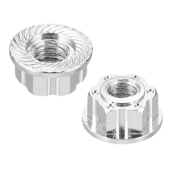 Uxcell Hexagonal Nuts Aluminum M4 RC Wheel Carving Hex Nuts Dustproof Anti-Skid Mount Cap for 1/10 RC Model Car Trucks Off Road Car Upgraded Parts Pack of 2(Silver)