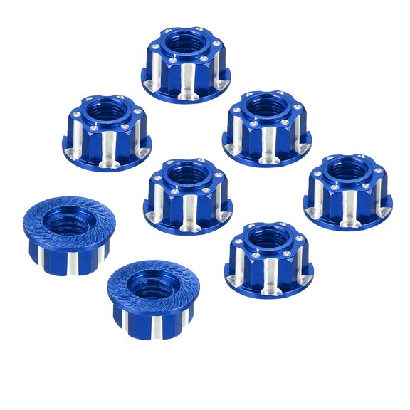 Uxcell Hexagonal Nuts Aluminum M4 RC Wheel Carving Hex Nuts Dustproof Anti-Skid Mount Cap for 1/10 RC Model Car Trucks Off Road Car Upgraded Parts Pack of 8(Blue)