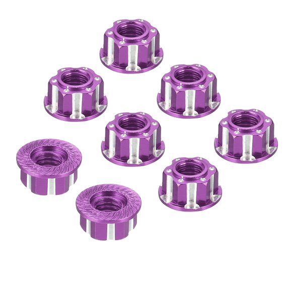 Uxcell Hexagonal Nuts Aluminum M4 RC Wheel Carving Hex Nuts Dustproof Anti-Skid Mount Cap for 1/10 RC Model Car Trucks Off Road Car Upgraded Parts Pack of 8(Purple)