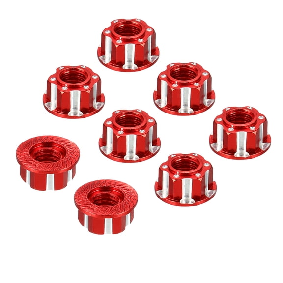 Uxcell Hexagonal Nuts Aluminum M4 RC Wheel Carving Hex Nuts Dustproof Anti-Skid Mount Cap for 1/10 RC Model Car Trucks Off Road Car Upgraded Parts Pack of 8(Red)