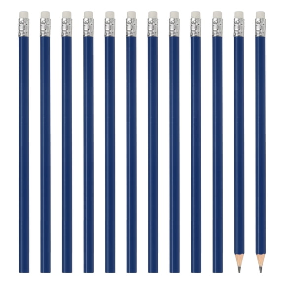 Uxcell Hexagonal Wooden Pencils Bulk, 12 Pack HB Graphite Pencils with Eraser for Office Supplies, Engineering Marking Writing Art Drawing Supplies, Blue