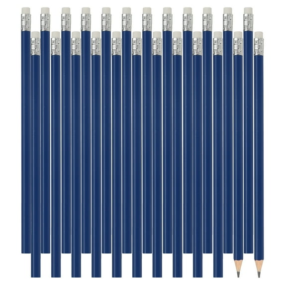 Uxcell Hexagonal Wooden Pencils Bulk, 24 Pack HB Graphite Pencils with Eraser for Office Supplies, Engineering Marking Writing Art Drawing Supplies, Blue