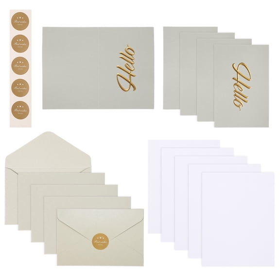 Uxcell Hey Card with Envelope and Seal Stickers 5 Set, (6x4-Inch, Silver), Blank Greeting Note Card Envelope Gold Foil, Great for Invitation, Birthday, Wedding