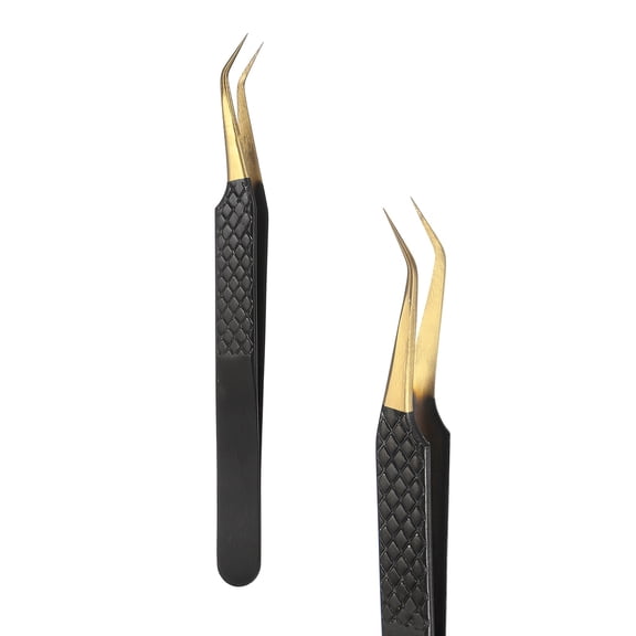 Uxcell High Precision Lash Tweezers, 4.6"(118mm) Stainless Steel Eyelash Extensions Tweezer Casual Beauty Tools for Eyelash Extensions, Black Gold