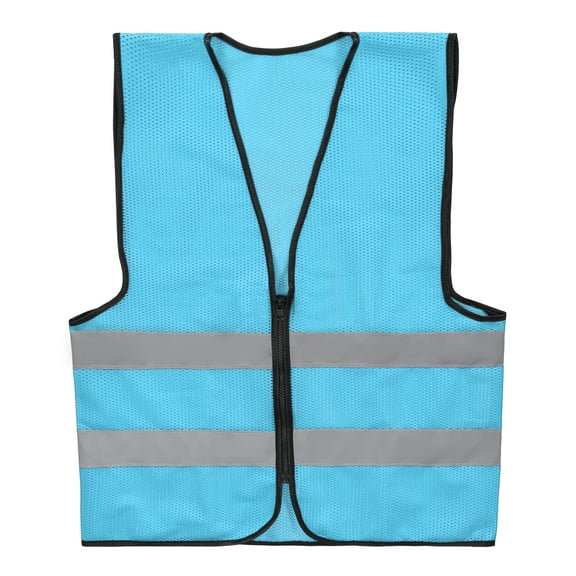 Uxcell High Visibility Reflective Mesh Safety Vest, Class 2 Work Vest Smooth Zipper Front for Construction Safety Sky Blue