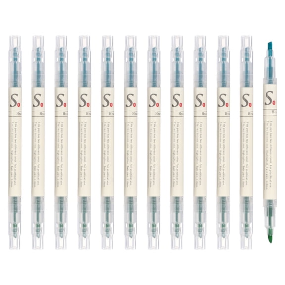 Uxcell Highlighter Pen, 12 Pack Double Ended Highlighter Broad Tips Marker Pens Studying Supplies for Office Home Daily Use, Green/Light Blue