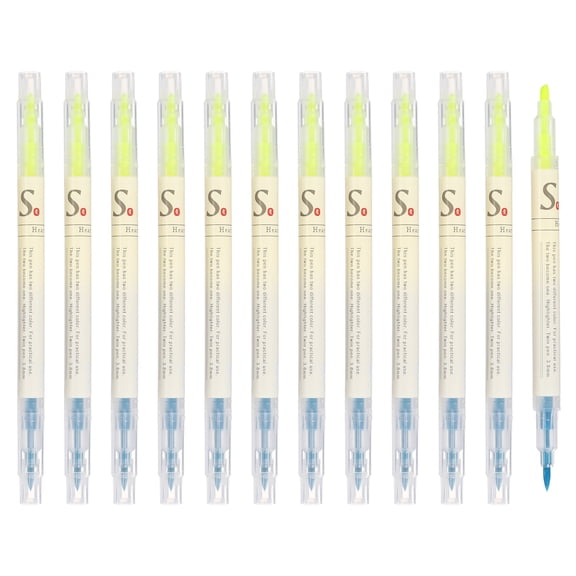 Uxcell Highlighter Pen, 12 Pack Double Ended Highlighter Broad and Fine Tips Marker Pens Studying Supplies for Office Home Daily Use, Blue/Yellow