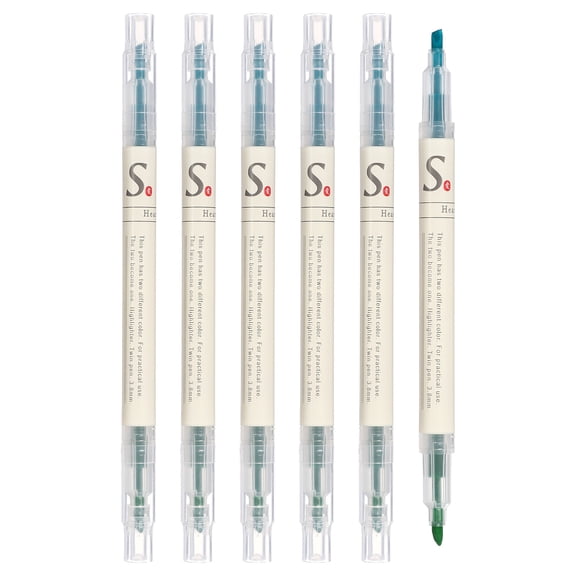 Uxcell Highlighter Pen, 6 Pack Double Ended Highlighter Broad Tips Marker Pens Studying Supplies for Office Home Daily Use, Green/Light Blue