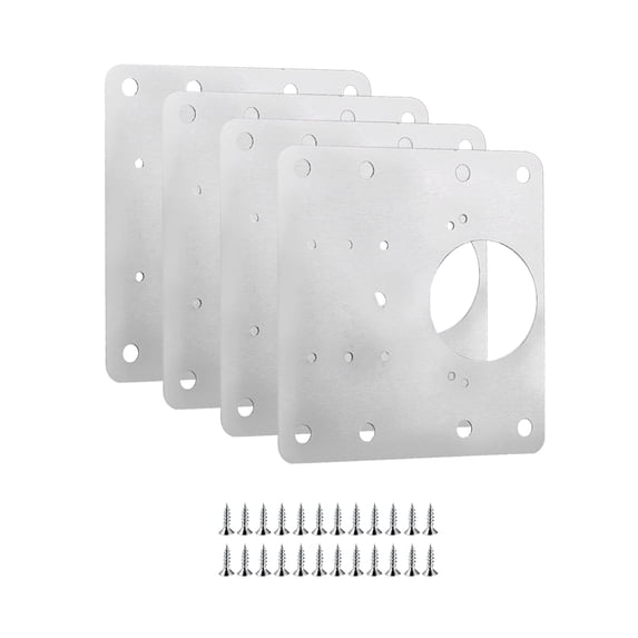 Uxcell Hinges Repair Plate, 4pcs Stainless Steel Square Cabinet Door Hinge Repair Kit for Wooden Cupboard,Silver Tone