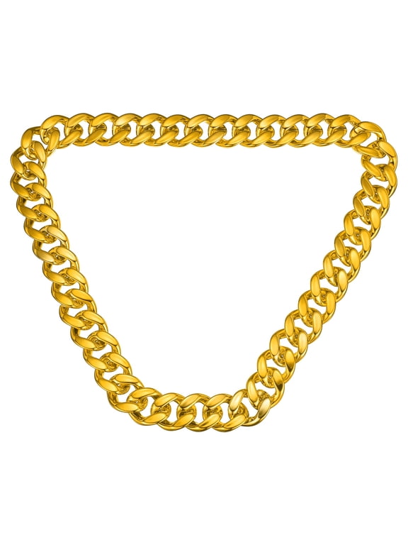 Hip Hop Chain Necklace, 80s 90s Men's Fake Chunky Chain Costume Fancy Necklace Accessory for Hip Hop Rapper Punk Style Party, 100cm/39", Golden