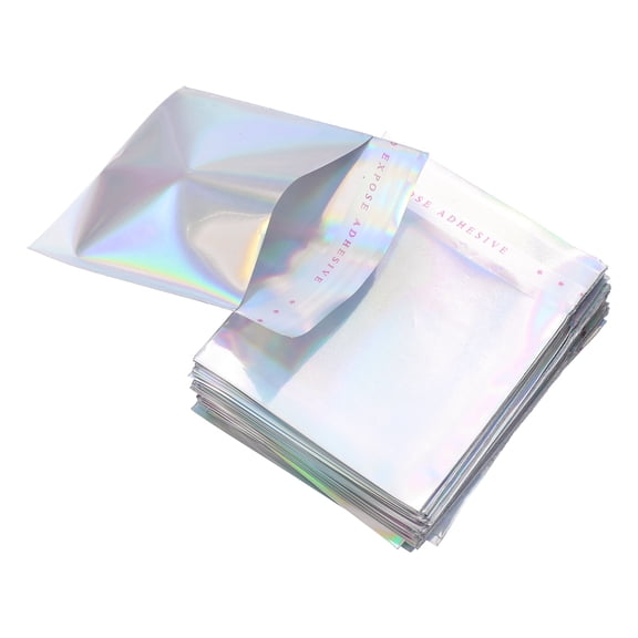 Uxcell Holographic Bags (3" x 3", Silver) (100Pcs) Holographic Metallic Poly Mailers Self Sealing Flat Foil Envelope Mailing Packaging Bags, Suit for - Jewelry/Sample/Shipping/Package