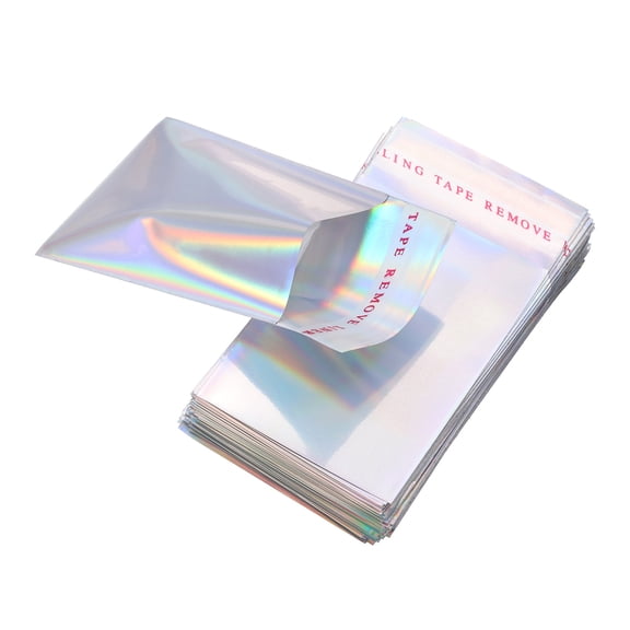 Uxcell Holographic Bags (4" x 2", Silver) (100Pcs) Holographic Metallic Poly Mailers Self Sealing Flat Foil Envelope Mailing Packaging Bags, Suit for - Jewelry/Sample/Shipping/Package