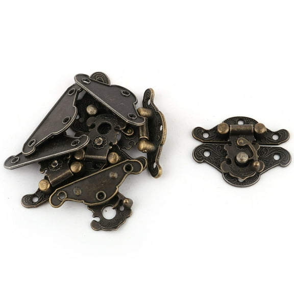 Uxcell Home Metal Case Lock Mini Carved Retro Style Box Latch Hinge Bronze Tone 5 Sets