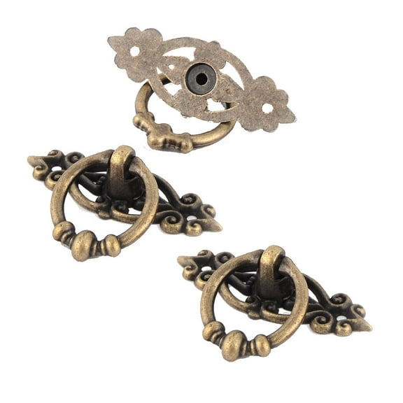 Uxcell Home Office Box Drawer Zinc Alloy Retro Style Round Ring Pull Handle Bronze Tone 3pcs