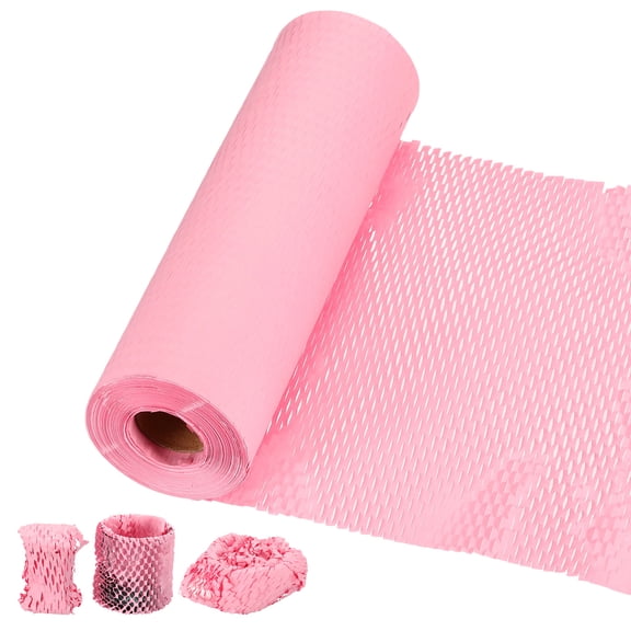 Uxcell Honeycombs Packing Paper Wrap, 12 Inch x 164 ft Wood Pulp Kraft Paper Bubble Pack Wrap Roll for Packing Shipping Moving, Pink