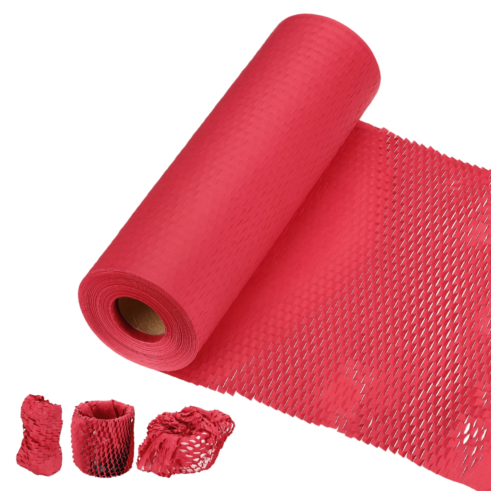 Uxcell Honeycombs Packing Paper Wrap, 12 Inch x 164 ft Wood Pulp Kraft Paper Bubble Pack Wrap Roll for Packing Shipping Moving, Red