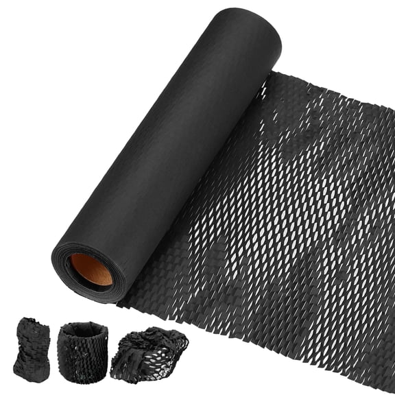 Uxcell Honeycombs Packing Paper Wrap, 12 Inch x 66 ft Wood Pulp Kraft Paper Bubble Pack Wrap Roll for Packing Shipping Moving, Black