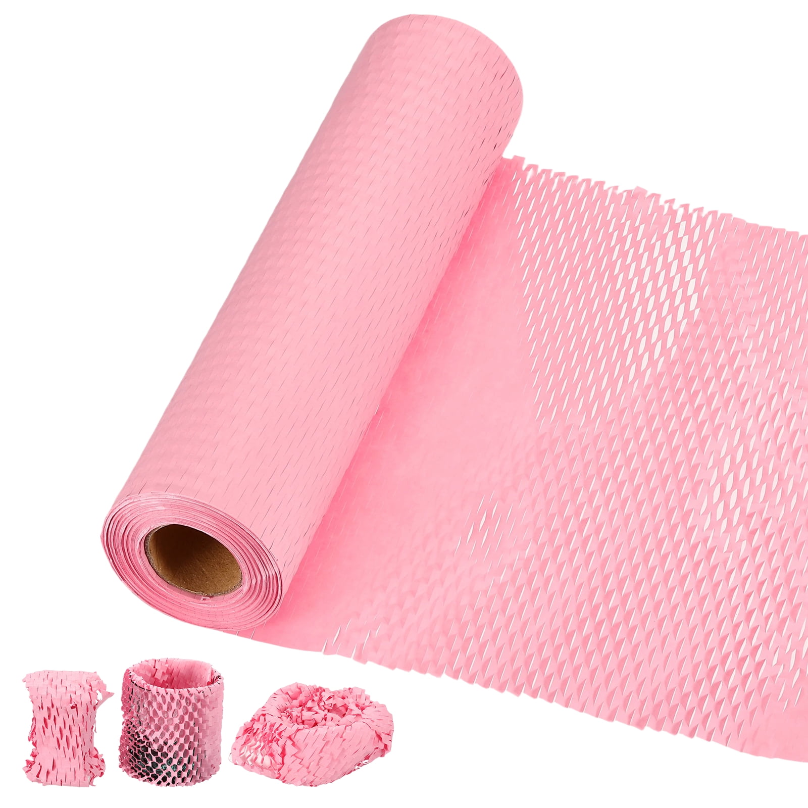 Uxcell Honeycombs Packing Paper Wrap, 12 Inch x 98 ft Wood Pulp Kraft Paper Bubble Pack Wrap Roll for Packing Shipping Moving, Pink