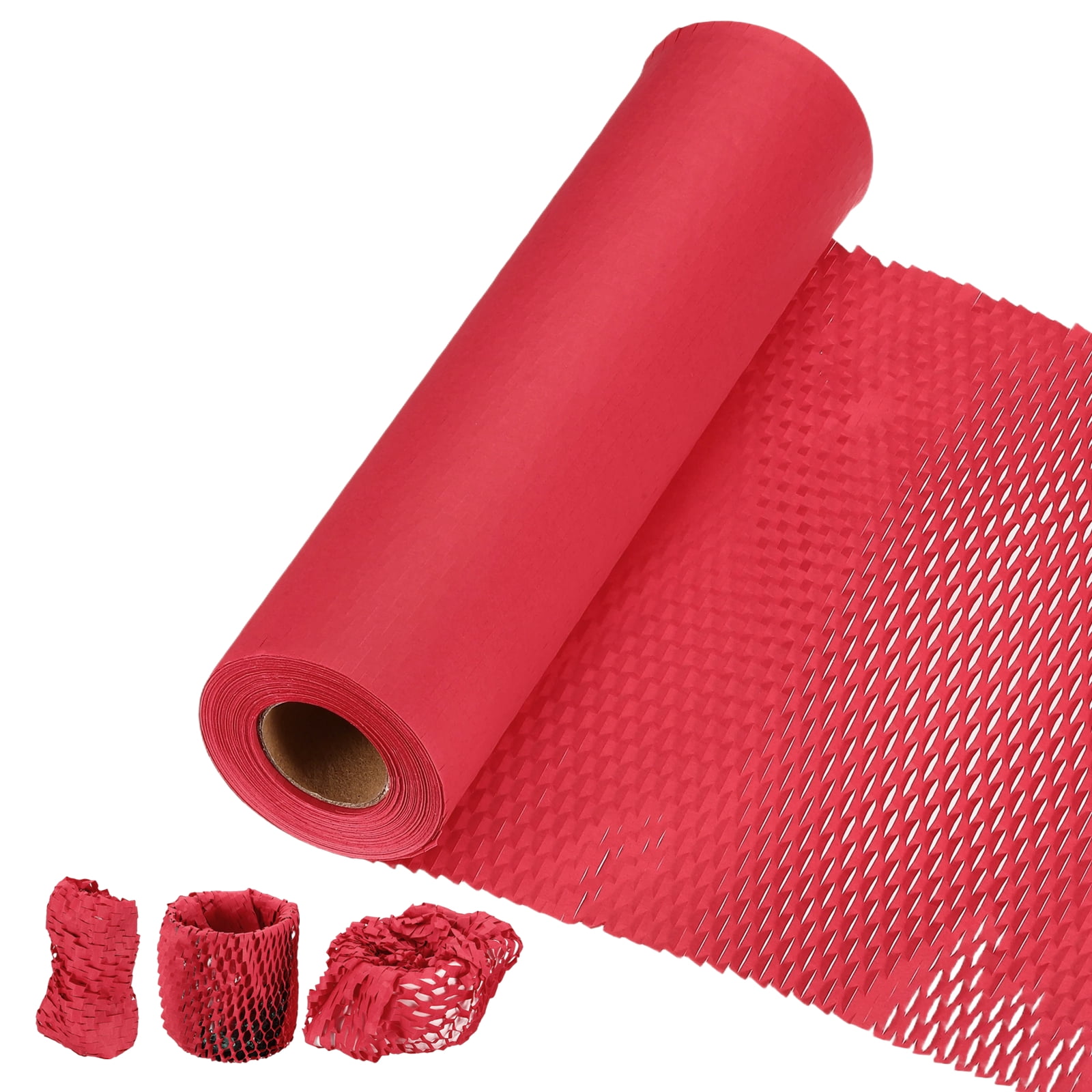 Uxcell Honeycombs Packing Paper Wrap, 12 Inch x 98 ft Wood Pulp Kraft Paper Bubble Pack Wrap Roll for Packing Shipping Moving, Red