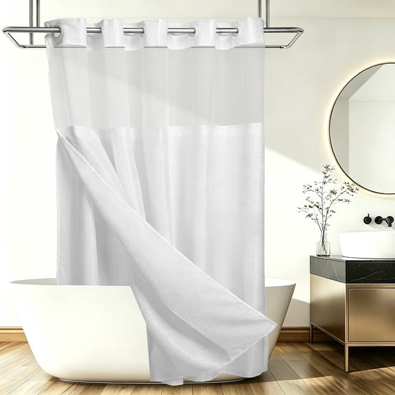 Uxcell No Hook Shower Curtain, 71Wx72L" Polyester Snap-in Removable Liner Set, Waterproof Washable Waffle Weave Textured Shower Curtains for Home Bathroom Hotel, White