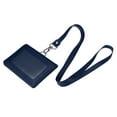 thumbnail image 1 of Uxcell Horizontal Magnetic Folded 5 Card Slots PU ID Badge Holder with Lanyard Dark Blue, 1 of 5
