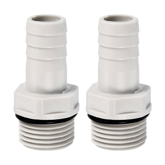 Uxcell Hose Barb Fitting 15mm Barbed G1/2 Male Thread, 2 Pack Pipe Connector, Grey