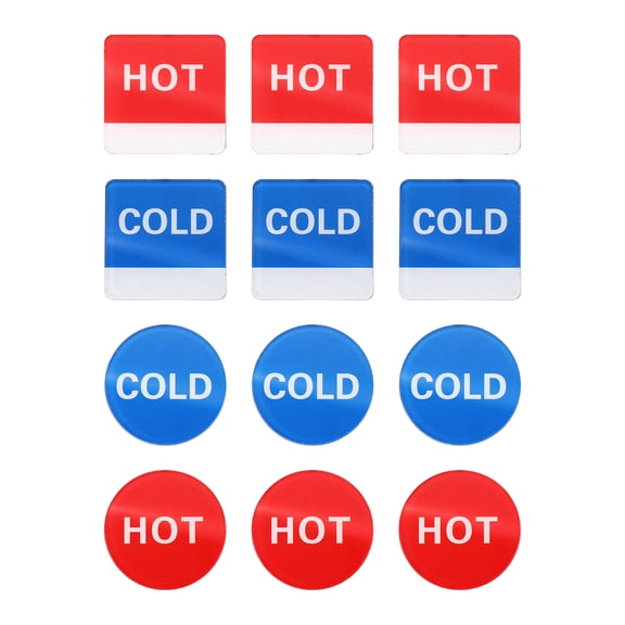 Uxcell Hot and Cold Self-adhesive Stickers, 6Set Acrylic Round/Square Sticker Signs Hot Cold Warning Label Signs for Faucets Sinks Home Office, White/White and Red/Blue