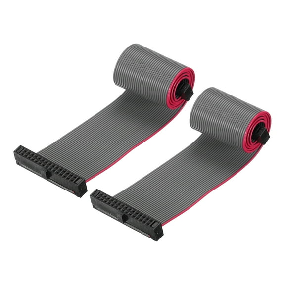 Uxcell IDC 30Pin Flat Ribbon Cable, 1.27mm Pitch FC to FC Connector 20cm Length Grey Jumper Wire Computer DVD, 2Pcs