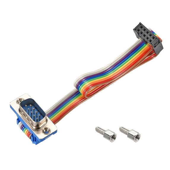 Uxcell IDC Rainbow Wire Flat Cable FC-10 to DB9 Male Connector 0.1'' Pitch 7.9inch Long Ribbon Multicolored