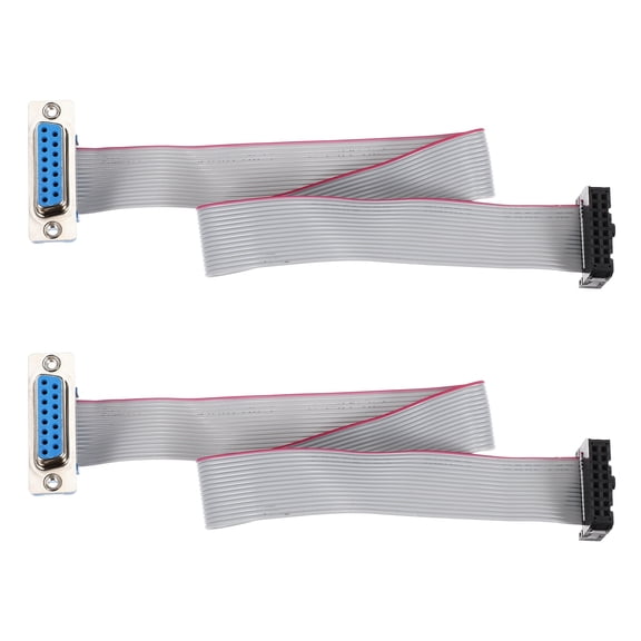 Uxcell IDC Wire Flat Ribbon Cable DB15 Female to FC-16 Female Connector 2.54mm Pitch 30cm Length 2pcs