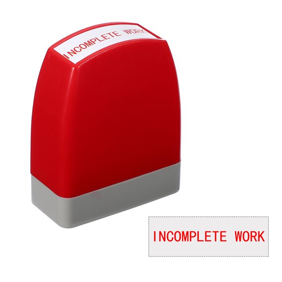Uxcell INCOMPLETE WORK Teacher Stamps, 2.1x1.7x0.9 Inch Homework Stamper, Teacher Grading Office Photosensitive Stamp with Red Ink for Homework Documents Checks, Red Casing