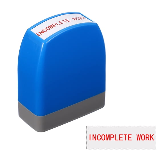 Uxcell INCOMPLETE WORK Teacher Stamps, 2.1x1.7x0.9 Inch Homework Stamper, Teacher Grading Office Photosensitive Stamp with Red Ink for Homework Documents Checks, Blue Casing