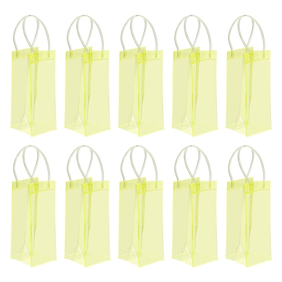 Uxcell Ice Wine Bag, Portable Collapsible Clear Wine Pouch Cooler Clear Gift Bag with Handles for Champagne Bright Yellow