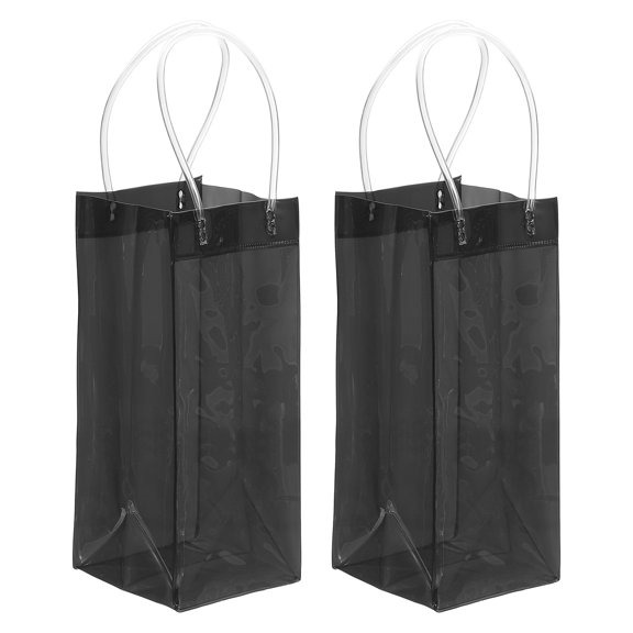 Uxcell Ice Wine Bag, Portable Collapsible Clear Wine Pouch Cooler Clear Gift Bags with Handles for Champagne Black