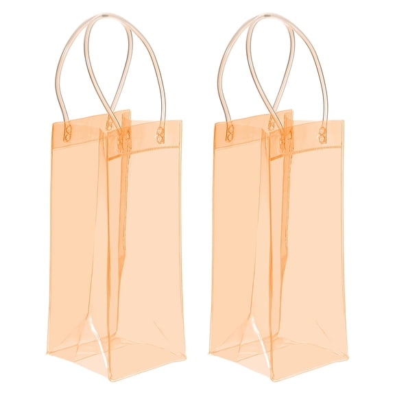 Uxcell Ice Wine Bag, Portable Collapsible Clear Wine Pouch Cooler Clear Gift Bags with Handles for Champagne Orange