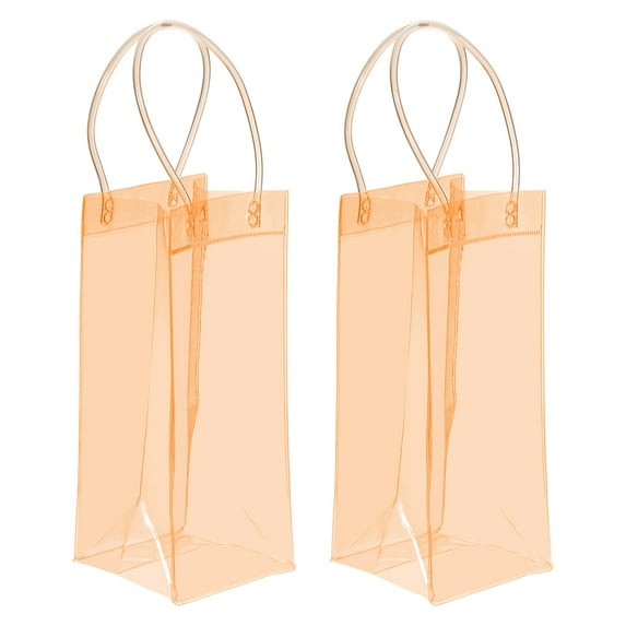 Uxcell Ice Wine Bag, Portable Collapsible Clear Wine Pouch Cooler Clear Gift Bags with Handles for Champagne Orange