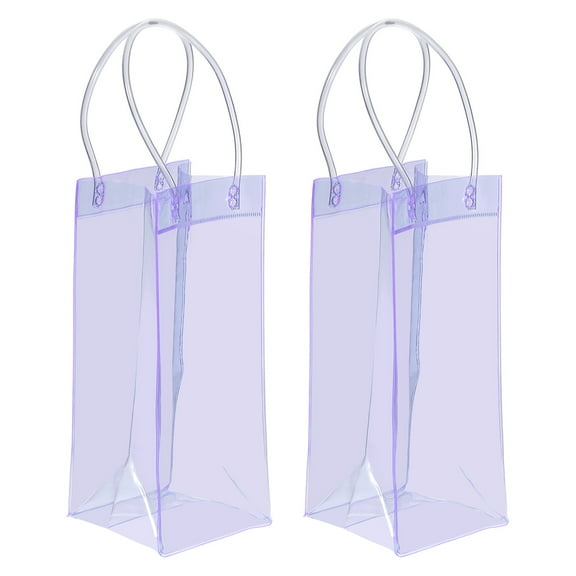 Uxcell Ice Wine Bag, Portable Collapsible Clear Wine Pouch Cooler Clear Gift Bags with Handles for Champagne Purple