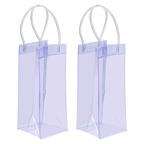 Uxcell Ice Wine Bag, Portable Collapsible Clear Wine Pouch Cooler Clear Gift Bags with Handles for Champagne Purple