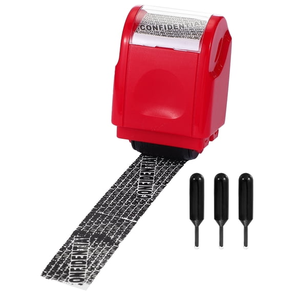 Uxcell Identity Theft Protection Roller Stamps, Confidential Roller Stamp Guard with Refill Ink Red