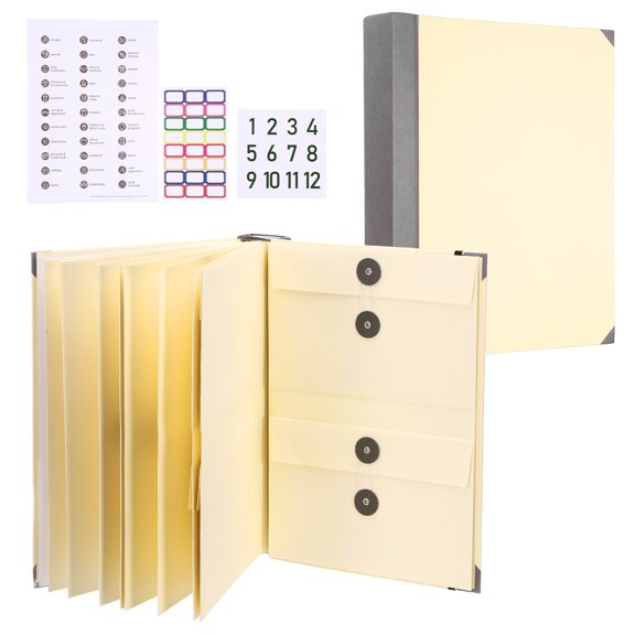 Uxcell Important Document Organizer, A4 Document Binder Folio Folder with Pocket, Expanding File Folder with Label Stick for Office Home Birth Certificate/Passport/Record, Khaki